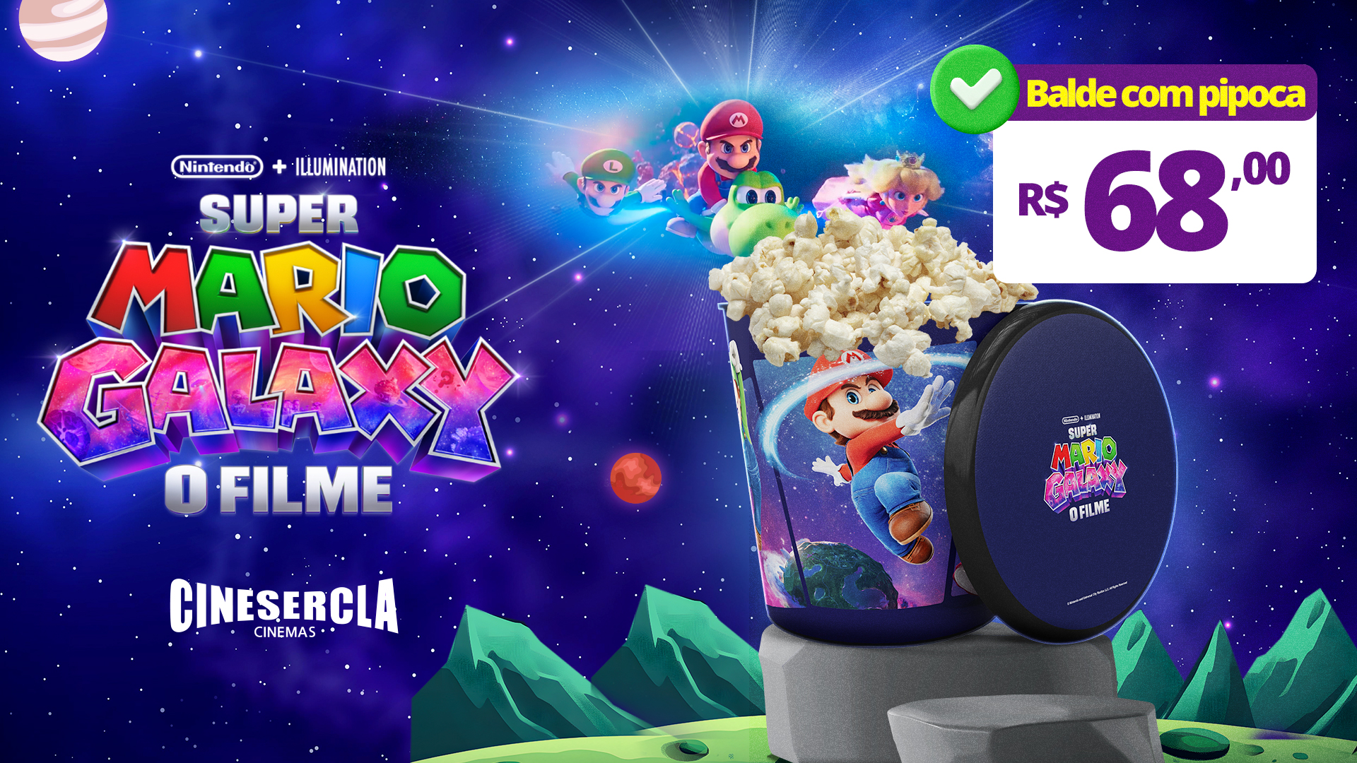 Banner Balde Super Mario Com Pipoca